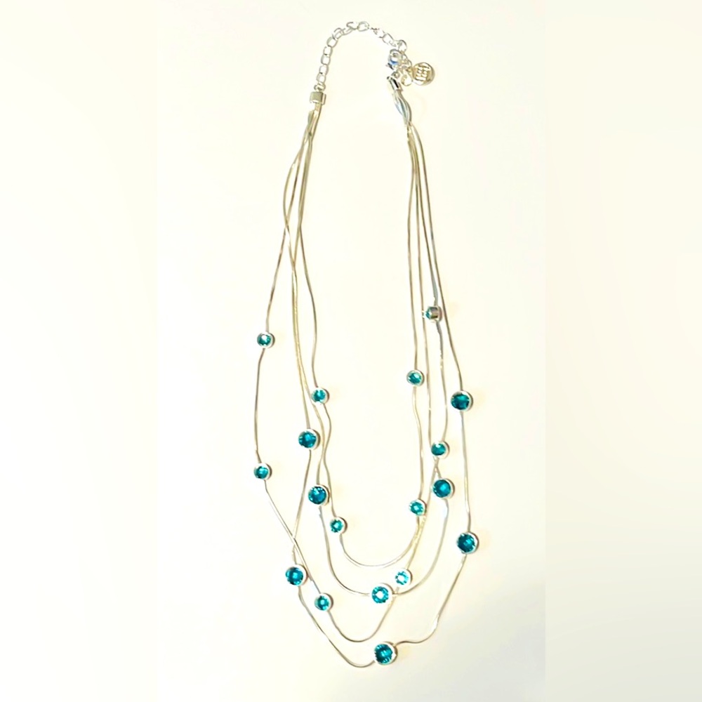 Torrid 18” silver tone and aqua stone necklace w/3” extension